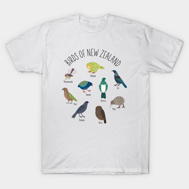 Birds Of New Zealand T-Shirt by Rebecca Tiana
